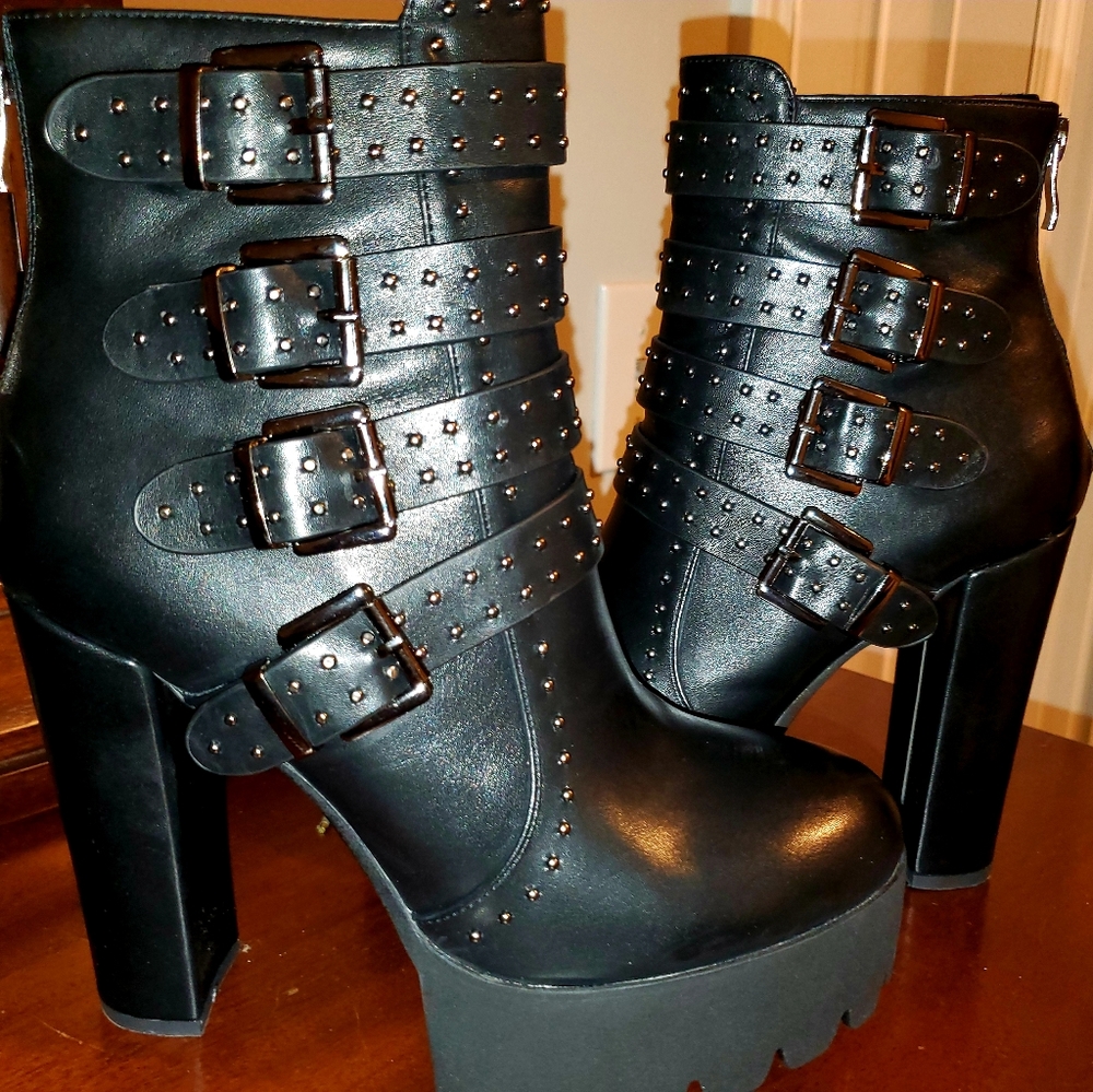 Chunky Square Heel Combat Boots
